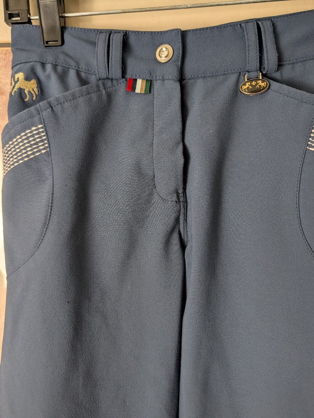 Equine Couture Let's Ride Knee Patch Breeches - Slate Blue, Gutos Closure, Sz 26 - Picture 2 of 10